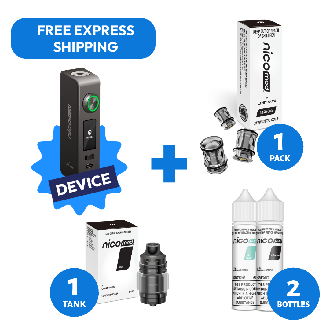 NICOMOD KIT & 2 NICOPOD FREEBASE BOTTLES