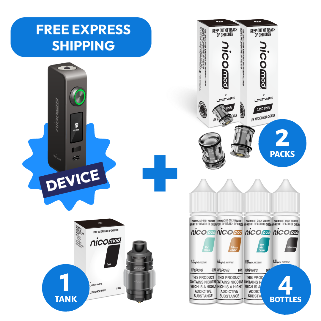 NICOMOD KIT & 4 NICOPOD FREEBASE BOTTLES
