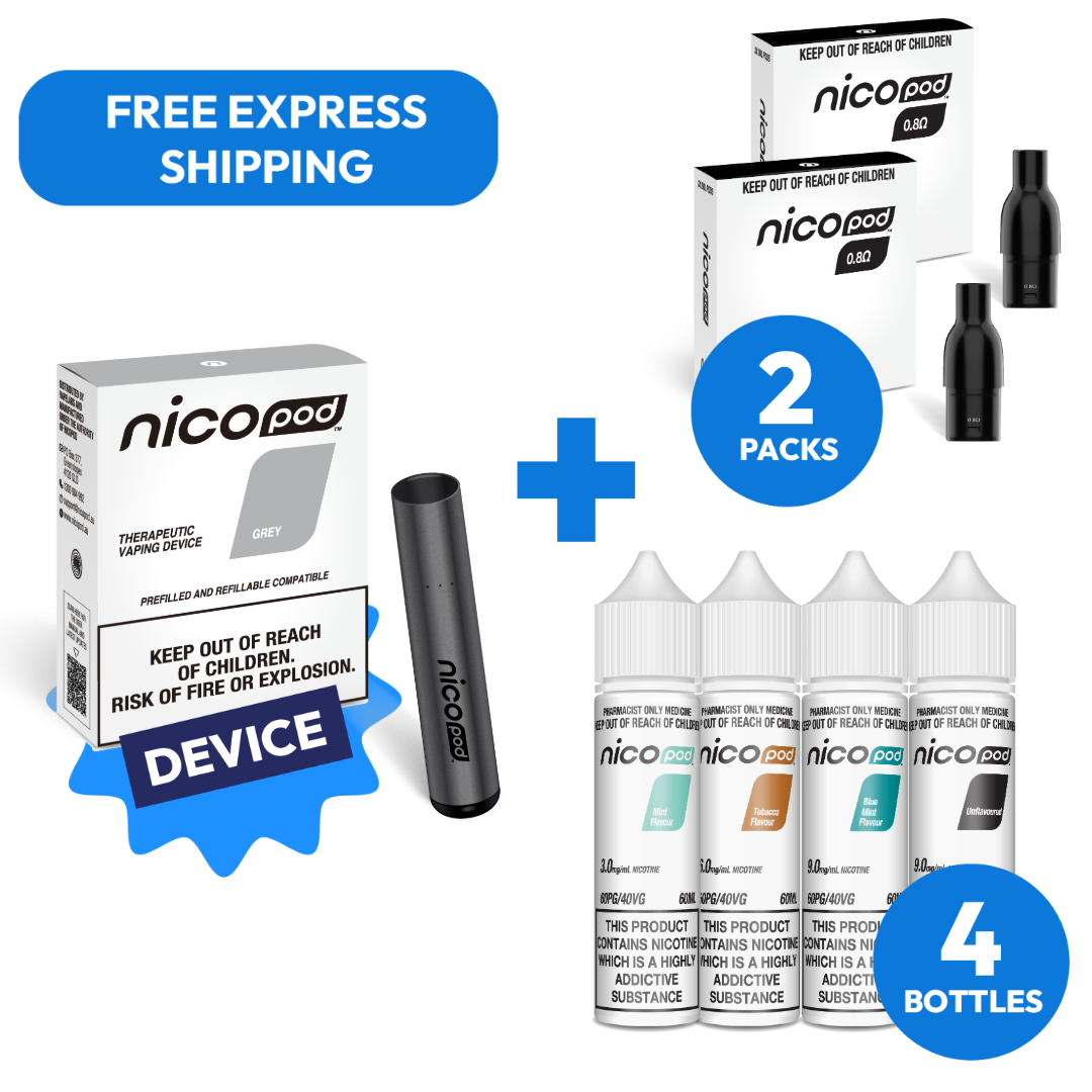NICOPOD® DEVICE & FREEBASE 4 BOTTLE STARTER PACK