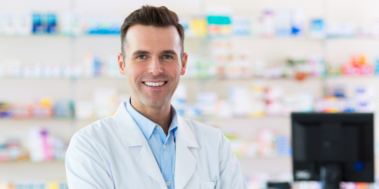 Confident healthcare pharmacist providing professional service