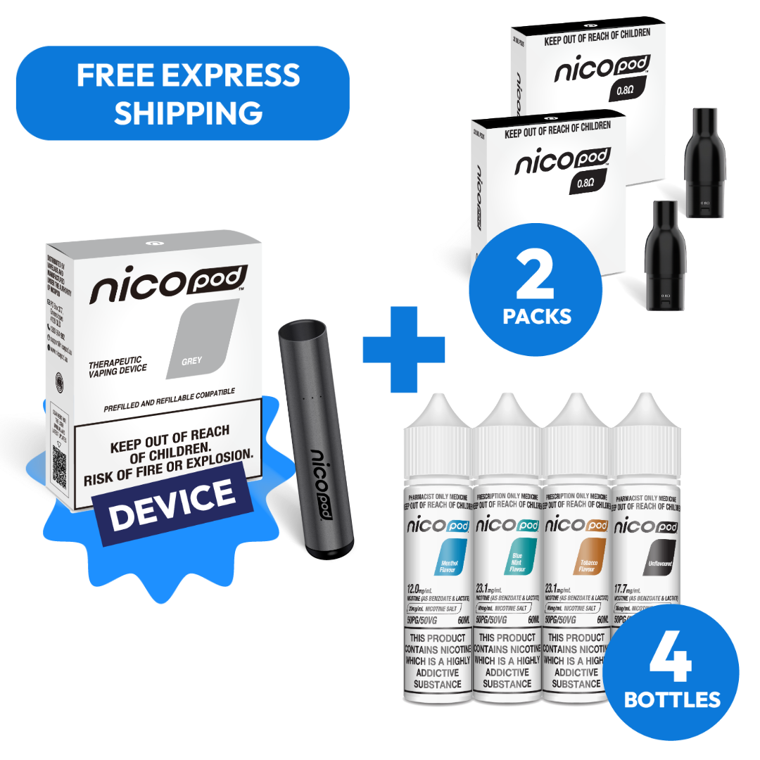 NICOPOD® DEVICE & NICOTINE SALTS 4 BOTTLE STARTER PACK